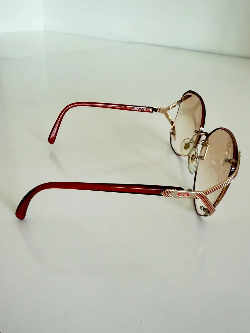 Vintage Christian Dior 2289 Sunglasses Optyl Gold Burgundy 80s Butterfly Austria